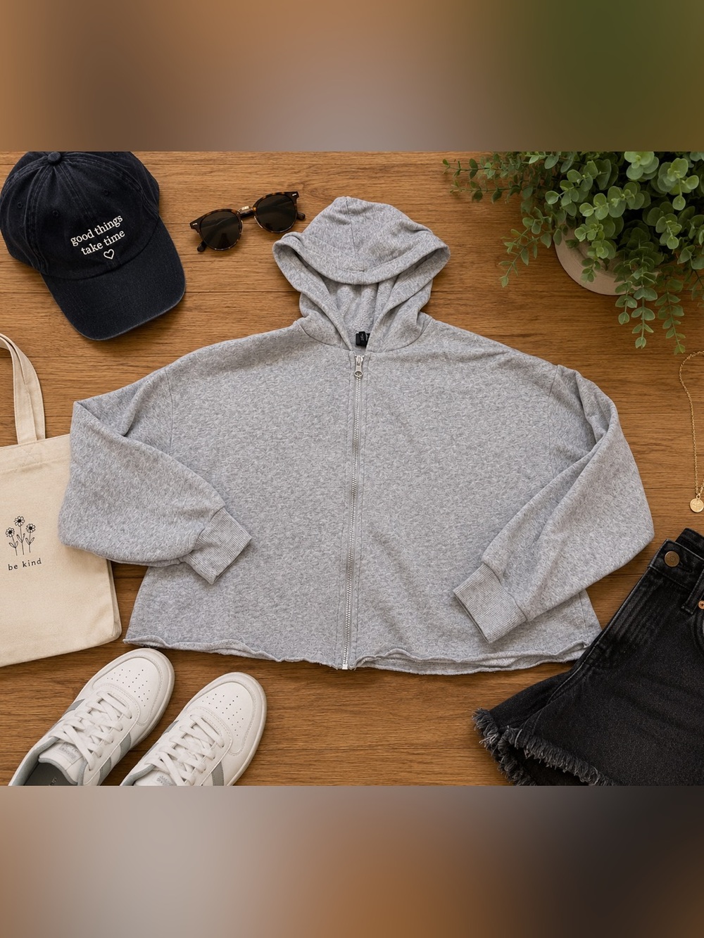 Art Class Girls L (10/12) Heather Gray Cropped Zip Up Hoodie